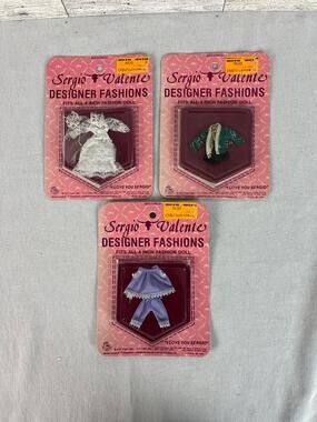 Sergio Valente Designer Fashions Set ofThree New Outfits For 4 Inch Dolls 1981